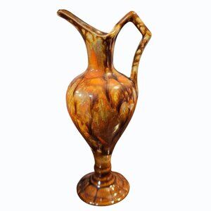 Jem of California 6" Art Pottery 1969 Orange Drip Glaze Pitcher Vase MCM